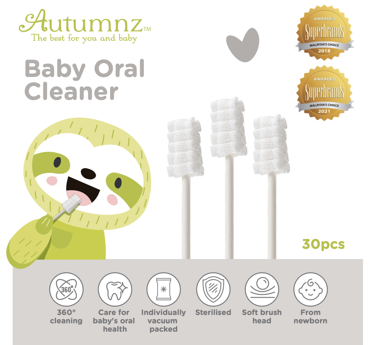 autumnz baby oral cleaner newborn tounge teeth gum cleaning cotton buds 宝宝口腔清洁棉花棒舌苔牙龈棒